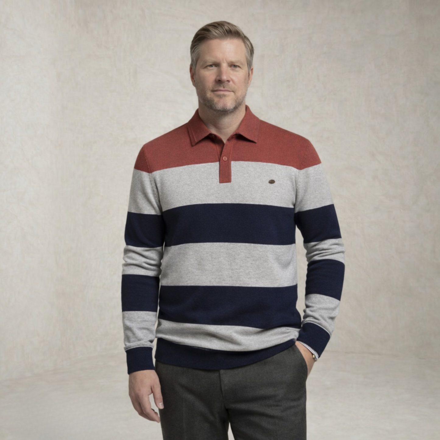 Henry | črtasta Polo Ovratnik pulover