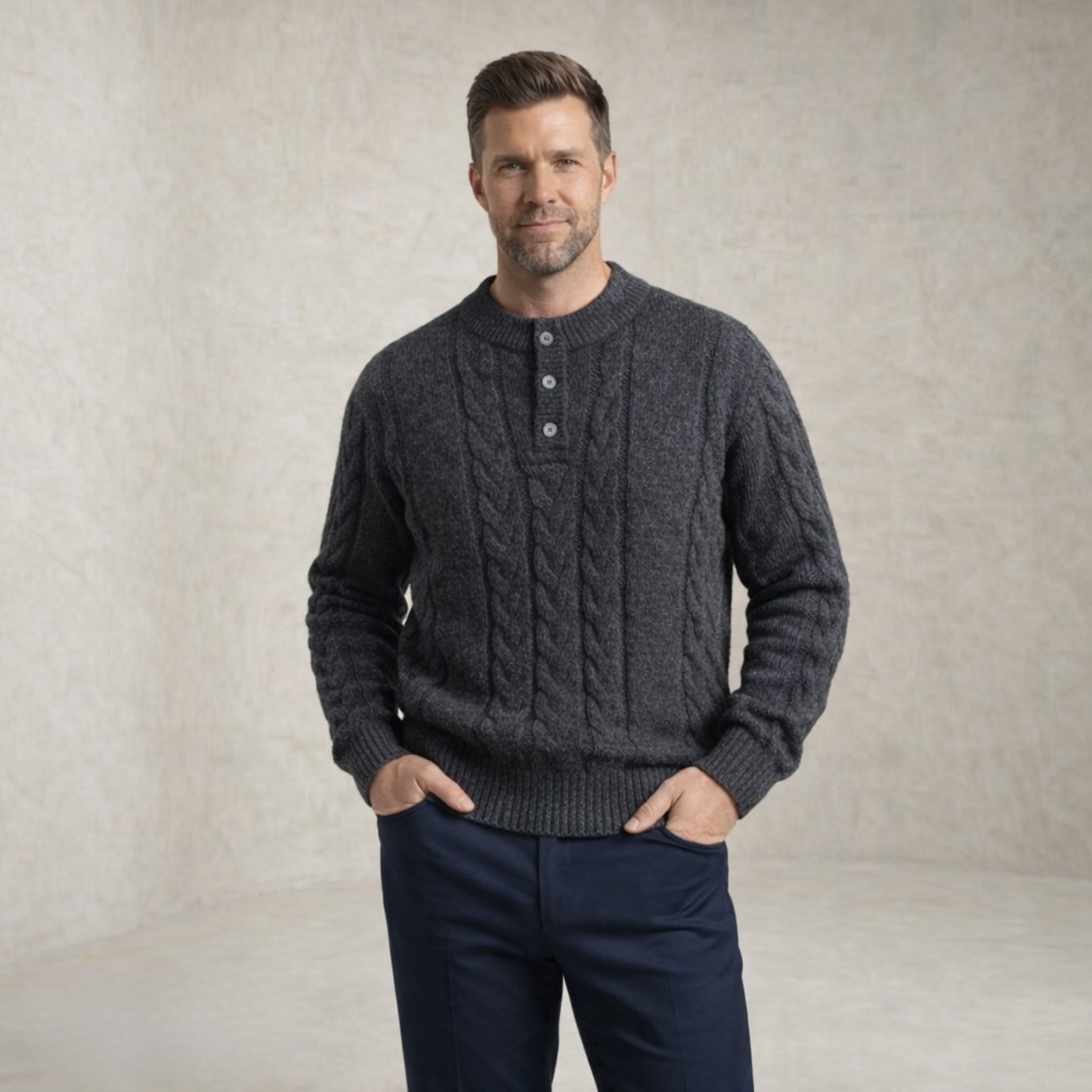 Noah | kabelska Pletena Henley Pletena pulover