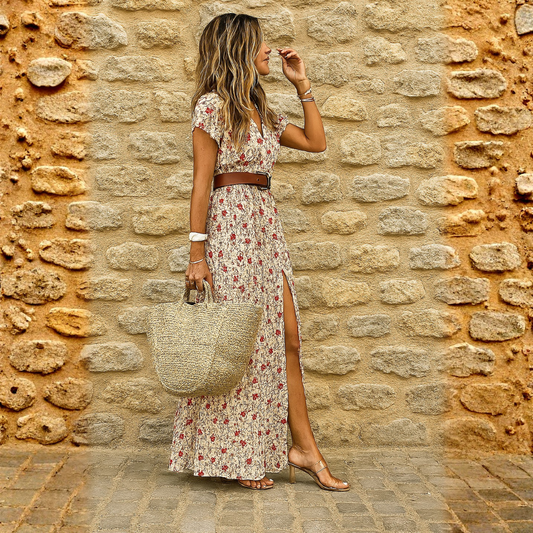 Joselin™ | Dolga boemska obleka s pasom