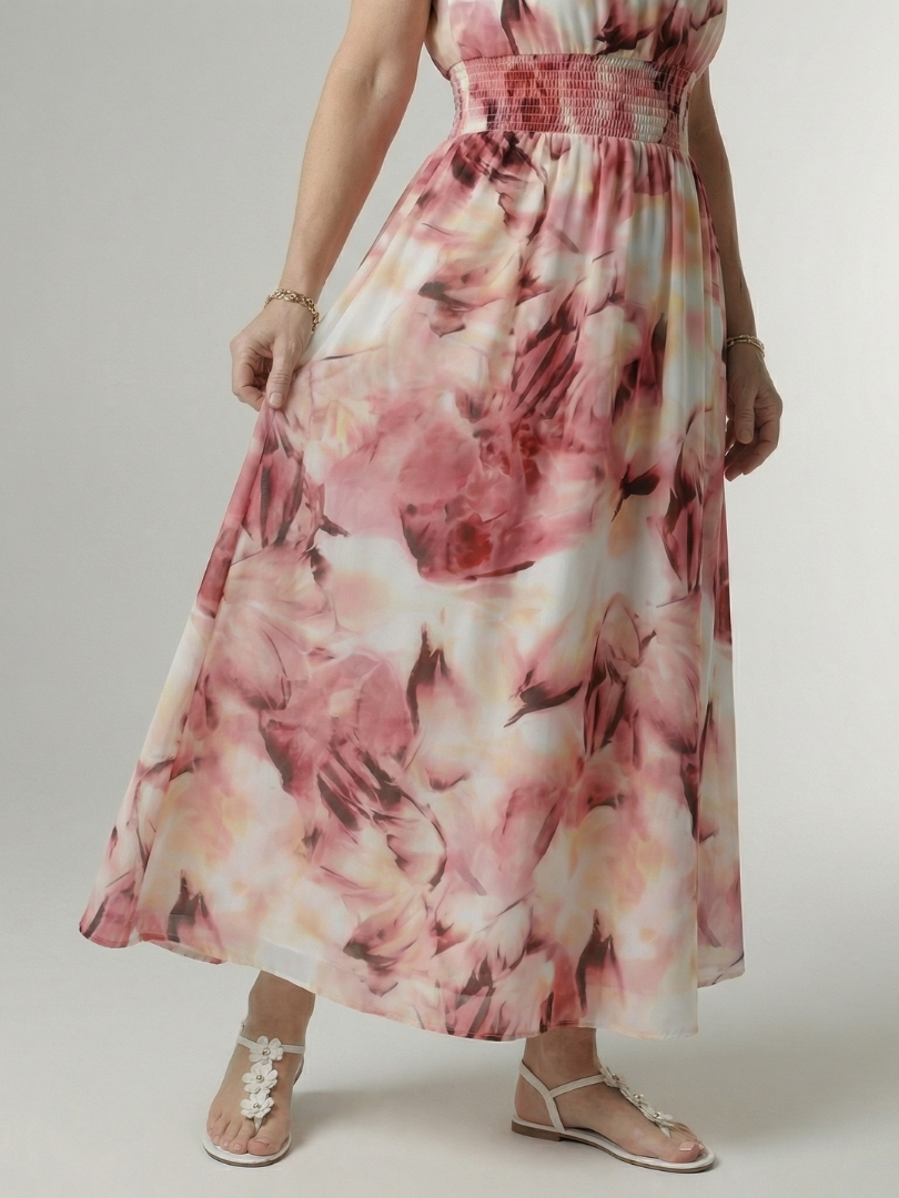 Sylin | Nabrana midi obleka s halter ovratnikom