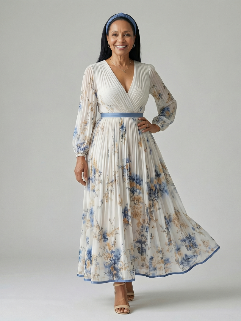 Rielle | Plisirana midi obleka za eleganten vsakdan