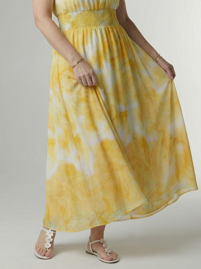 Sylin | Nabrana midi obleka s halter ovratnikom