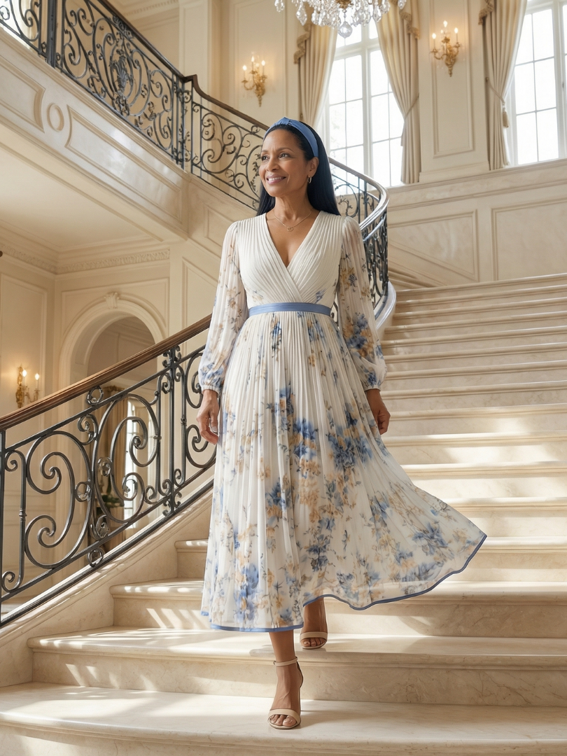 Rielle | Plisirana midi obleka za eleganten vsakdan