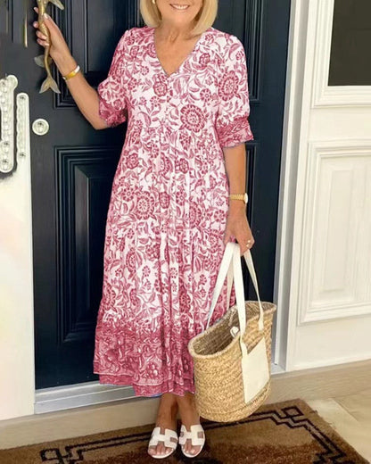 Keisha | Cvetlična obleka z elegantnim V-izrezom