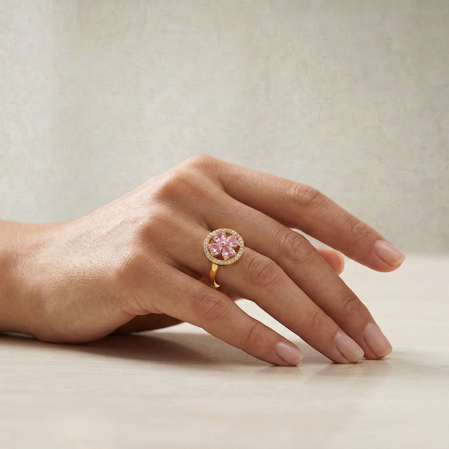 Jenna | Zlat prstan Pink Heart Bloom