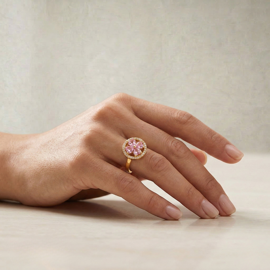 Jenna | Zlat prstan Pink Heart Bloom