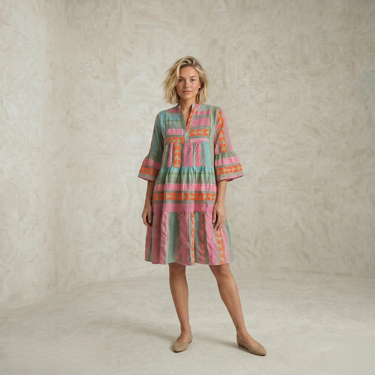 Mia | Patchwork Tiered mini obleka