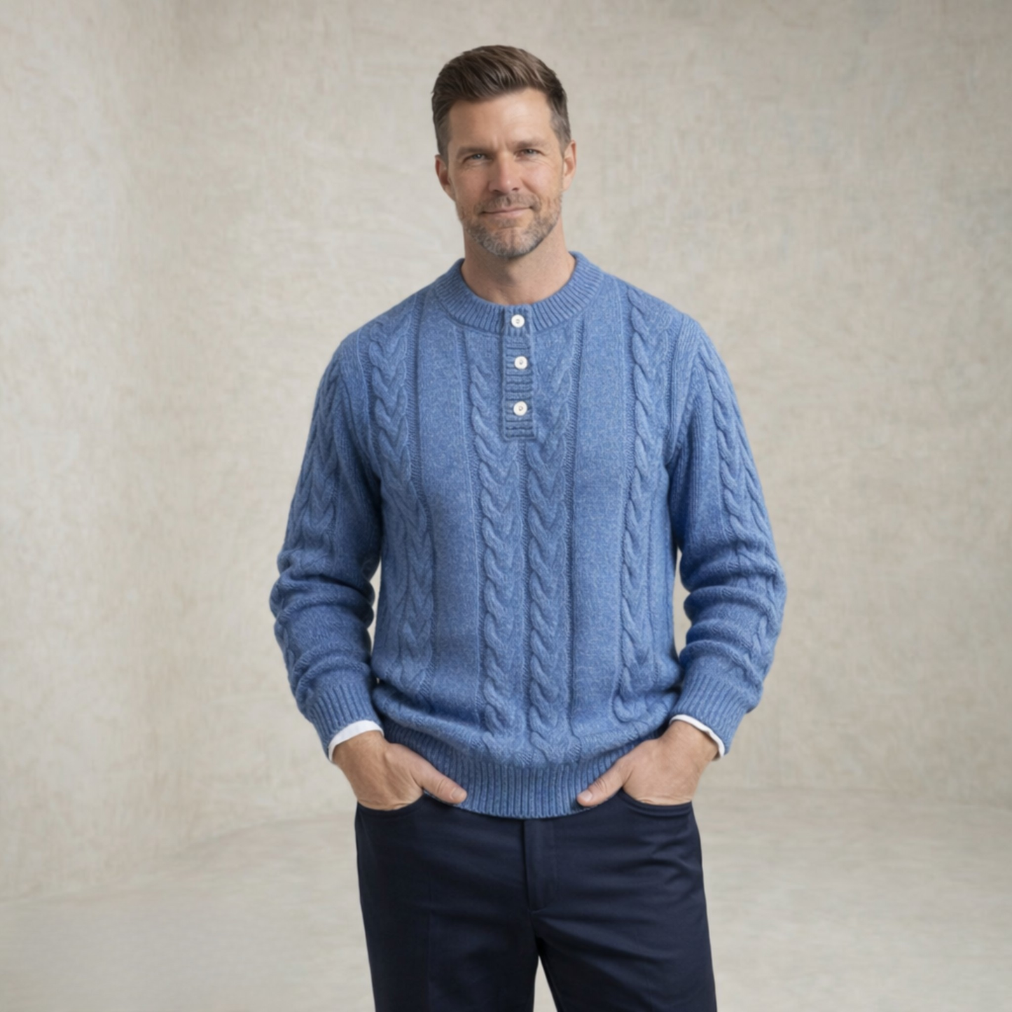 Noah | kabelska Pletena Henley Pletena pulover