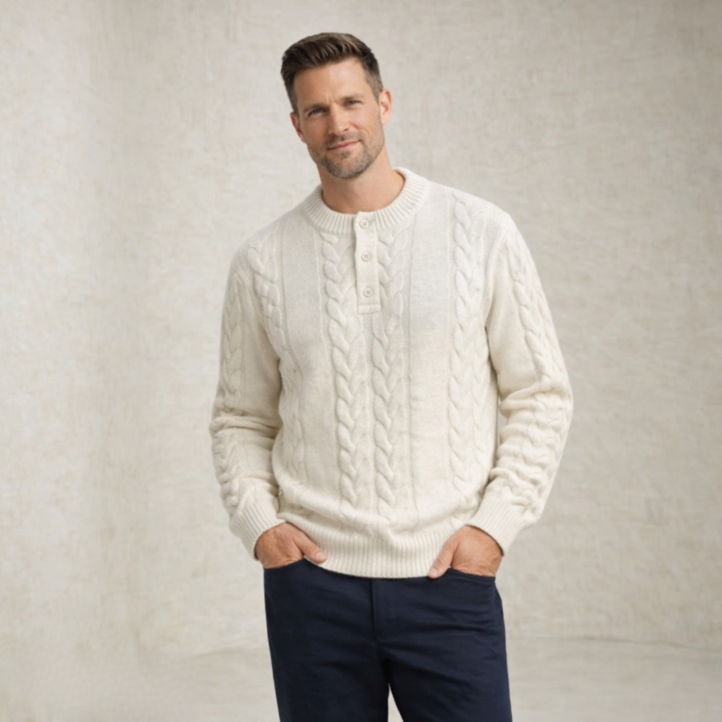 Noah | kabelska Pletena Henley Pletena pulover