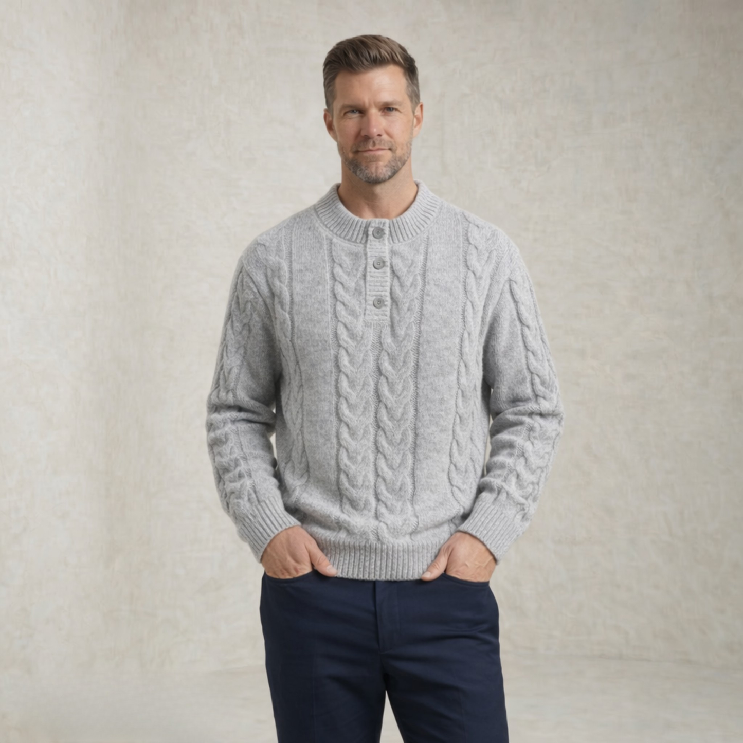 Noah | kabelska Pletena Henley Pletena pulover