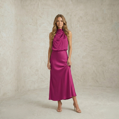 Olivia – Satenasta halter maksi obleka