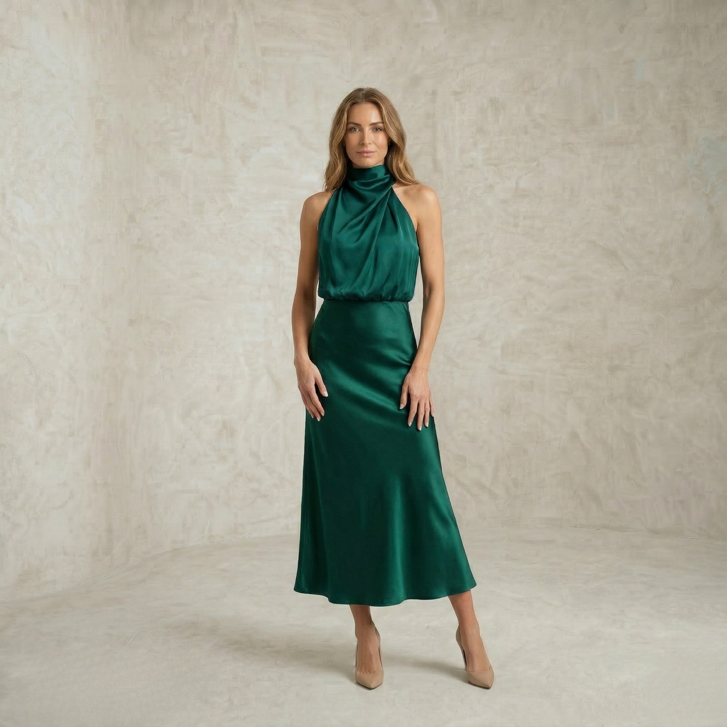 Olivia – Satenasta halter maksi obleka