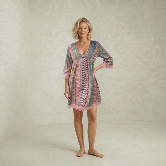 Veronique | boemska V Neck mini obleka