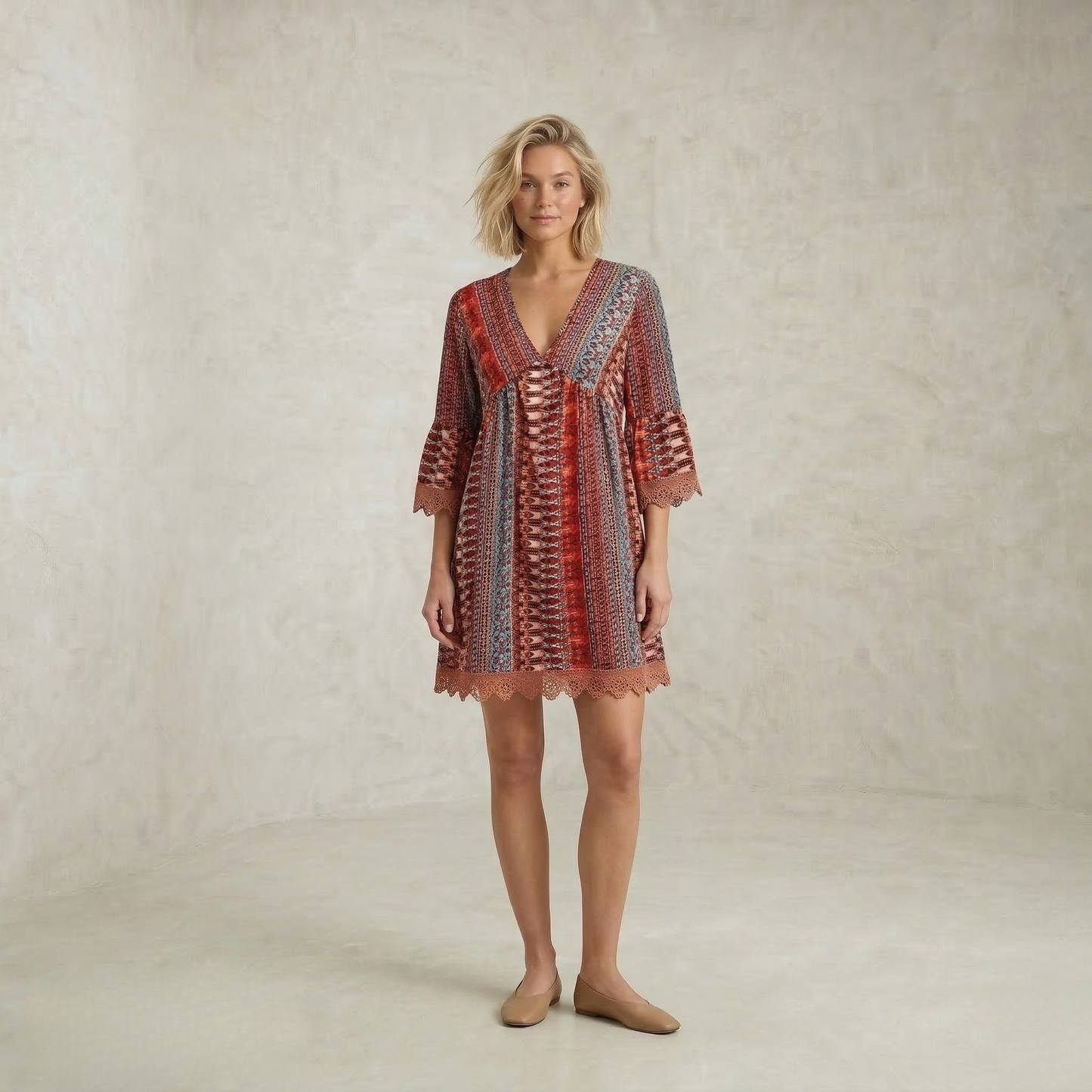 Veronique | boemska V Neck mini obleka