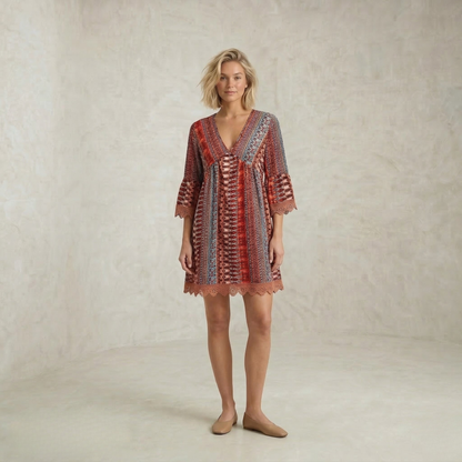 Veronique | boemska V Neck mini obleka