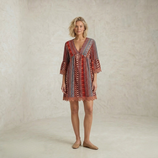 Veronique | boemska V Neck mini obleka