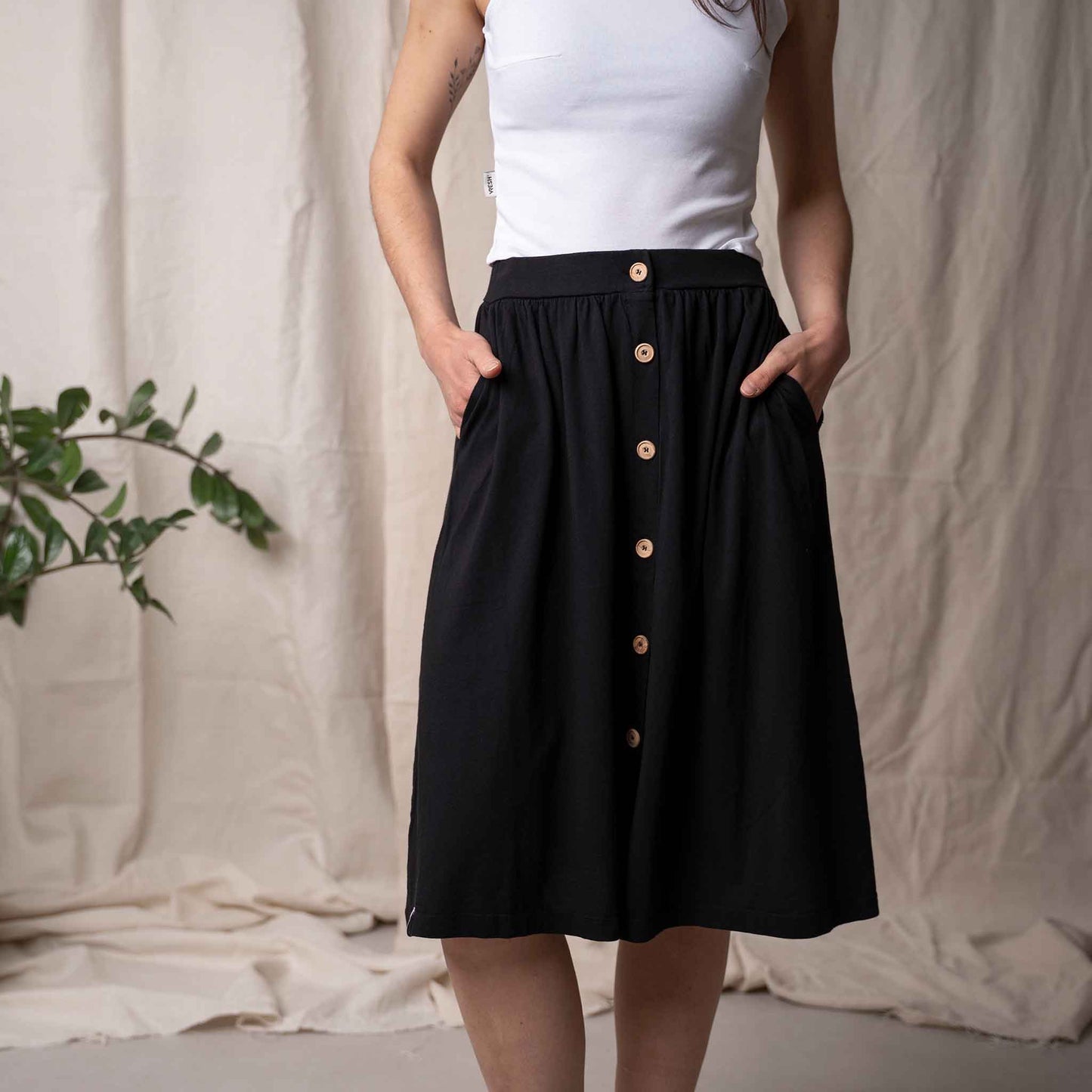 Vlorentini | Črno midi krilo iz Tencel Modala