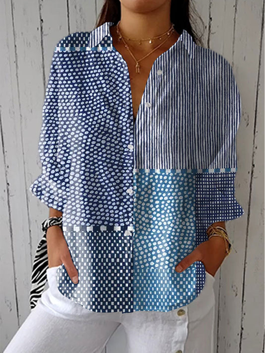Fiora | Modra bluza s patchwork vzorcem