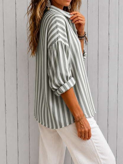 Nora | Ohlapna črtasta bluza z ovratnikom
